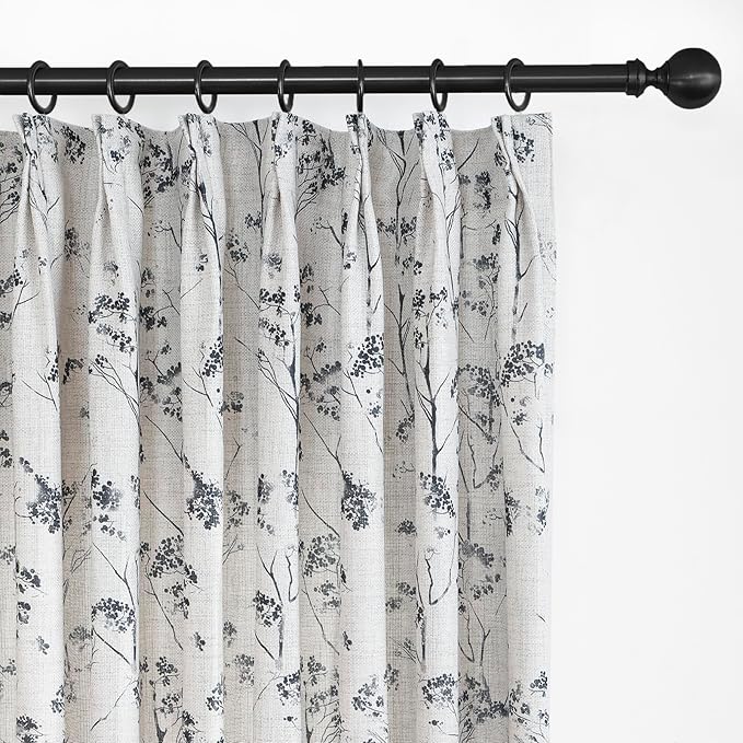 Pinch Pleated Floral Linen Curtains 2 Panels Elegant Light Filtering Privacy Drape,84 Inch Wide by 84 Inch Long Curtains Suitable for Living Rooms and Bedrooms