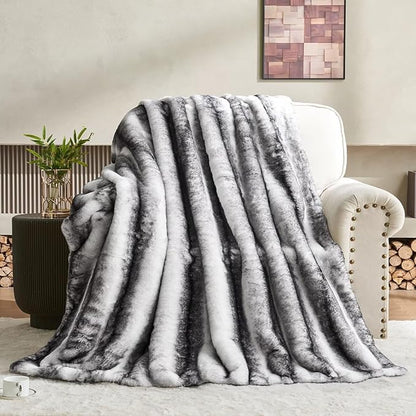 Luxury Faux Fur Blanket - Soft Warm Plush Blankets for Couch Sofa Bed, Fluffy Thick Throws for Bedroom, Office, Living Room, Decorative Reversible, Not Easy to shed- 50"x60", Black/White