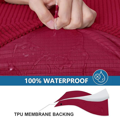 hyha Waterproof Sectional Couch Covers, Non Slip Sofa Couch Cushion Covers L Shape, Thick Stretch Jacquard Fabric, Washable Sofa Slipcovers with Elastic Bottom (1 Piece for Chaise XL, Wine Red)