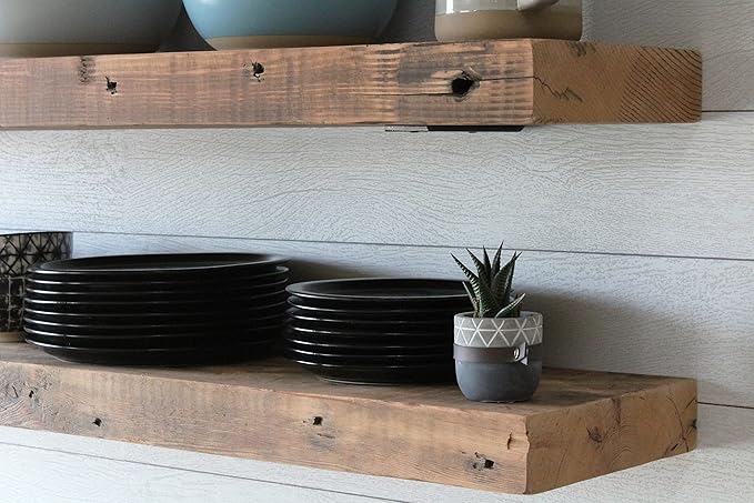 Urban Legacy Reclaimed Barn Joist Deep Floating Shelves | Deep Shelves with Low Profile Shelf Bracket with High Weight Capacity, Set of 2 (36" x 11" x 2.5", Natural)