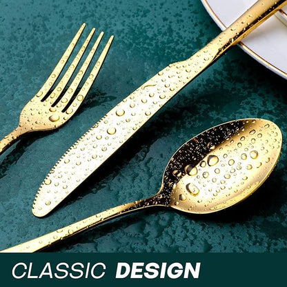 Gold Silverware Set, OGORI 40-Piece Food Grade Stainless Steel Gold Flatware Set, Kitchen Utensil Set Service for 8, Mirror Polished Tableware Cutlery Set for Home and Restaurant, Dishwasher Safe