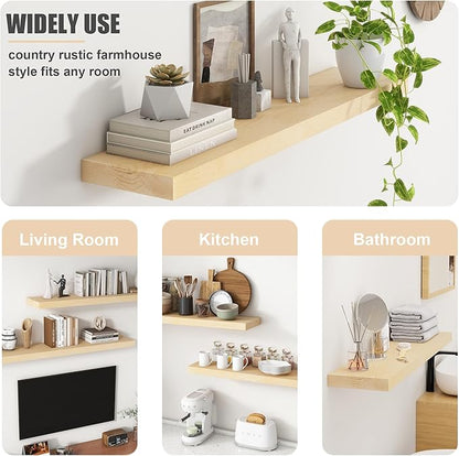 Floating Shelves for Wall, USA-Sourced Maple Wood 48 Inch Long Wall Shelves, Natural Wooden Mounted Picture Ledge Shelf, Nursery Book Storage Shelf Kids Bookshelf, Display Shelf for Bathroom