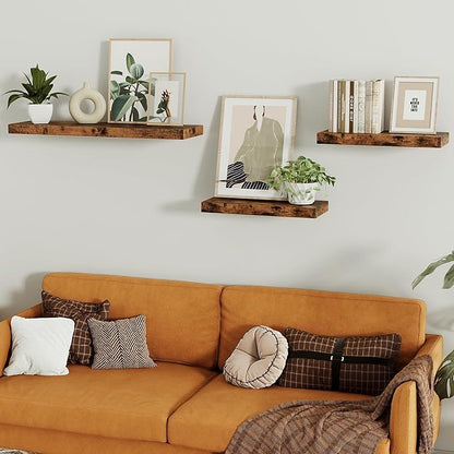 Floating Shelves for Wall, 16 inchs x 6.7” deep x 1.4” Bathroom Shelf Bedroom, Living Room, Kitchen, Farmhouse Decor, Rustic Wood Wall Shelves with Invisible Brackets - Set of 2, Rustic Brown