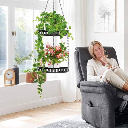 Plant Hanger Indoor Outdoor, 2 Tier Hanging Planter Hanging Plant Shelf, Metal Hanging Plant Holder for Indoor Outdoor Plants