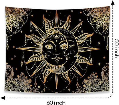 Lunerfex Hippie Sun and Moon Tapestry Bohemian Tapestry Aesthetic Cute Tapestries for Bedroom and Living Room Decor Sun 50×60 Inches