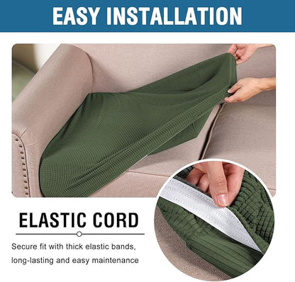 H.VERSAILTEX Super Stretch Individual Seat Cushion Covers Sofa Covers Couch Slipcover Sets Thick Jacquard Textured Twill Fabric (3 Piece Sofa Cushion Covers, Bronze Green)