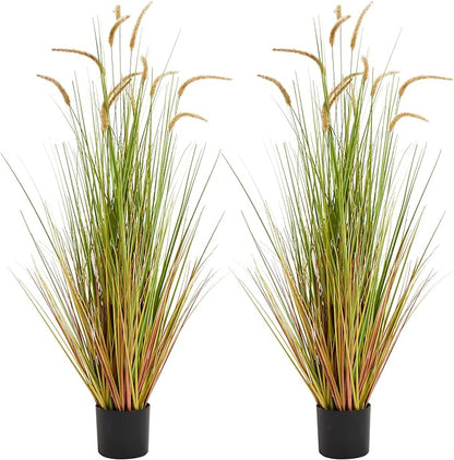 KOL Artificial 5ft 2-Pack Horsetail Reed Grass, 59in Tall Artificial Indoor Outdoor Fake Grass Plant, Home Office Décor Artificial Plants in Pot Faux Plant Greenery, Wedding Decor - Yellow
