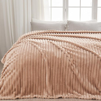 NEWCOSPLAY Super Soft Twin Blanket Taupe Premium Silky Flannel Fleece 3D Ribbed Jacquard Lightweight Bed Blanket All Season Use (Taupe Ribbed, Twin(60"x80"))