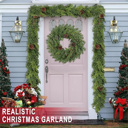 6 Ft Real Touch Christmas Garland Indoor with Pine Cone,Thick and Lush，Soft Bendable Mantle Garland Christmas, Lifelike Cedar Garland, Christmas Garland for Mantle,Indoor Christmas Decorations