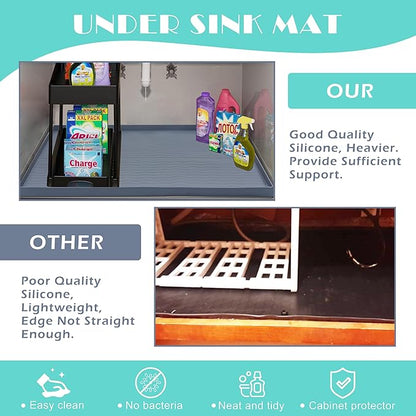 URMONA Waterproof Silicone Under Sink Mat 37'' x 22'' Shelf Liner for Kitchen and Bathroom, Cabinet and Counter Protector, Storage and Organizers, Litter Mat, Pet Cat Puppy Essentials(Light Grey)