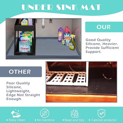 URMONA Waterproof Silicone Under Sink Mat 28'' x 22'' Shelf Liner for Kitchen and Bathroom, Cabinet and Counter Protector, Storage and Organizers, Litter Mat, Pet Cat Puppy Essentials(Dark Grey)
