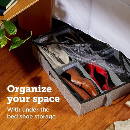 storageLAB Slim Under Bed Storage Containers, Closet Organizers with Sturdy Handles for Clothes, Comforters, and Accessories, Use Under or at the End of the Bed - 2 Pack, Adjustable Dividers, Grey