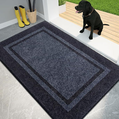PURRUGS Dirt Trapping Door Mat 34" x 60", Non-Slip/Skid Machine Washable Entryway Rug, Shoes Scraper, Area Rug, Super Absorbent Welcome Mat for Muddy Wet Shoes and Paws, Bluish Grey & Charcoal