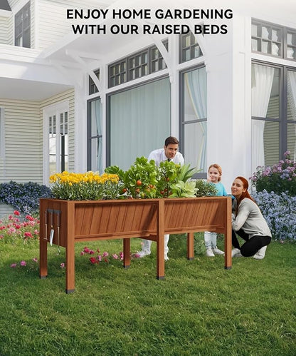 72x26x31 Inch Raised Garden Bed with Legs, 13.7In Depth Wooden Planter Box for Outdoor Growing Vegetables and Herbs, Elevated Garden Bed with Hooks for Backyard, Patio, Balcony