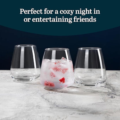Libbey Stackable Stemless Wine Glasses Set of 6, Tapered Bulb Shaped All Purpose Wine Glass Set, Dishwasher Safe Glass Wine Glasses, Cocktail