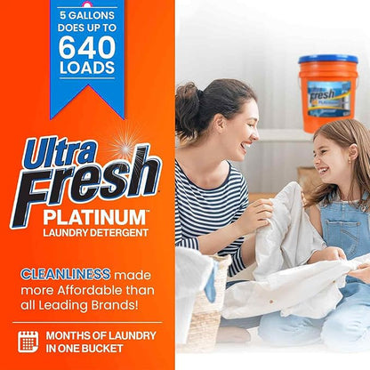 Ultra Fresh Liquid Laundry Detergent Washing Soap, 6X Platinum, ColdWater, 5 Gallon – Fabric Odor Remover to Wash Clothes and Sheets