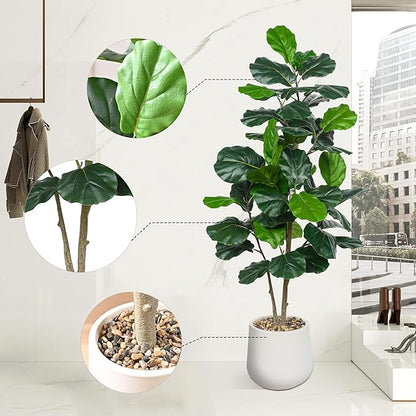 Artificial Fiddle Leaf Fig Tree 5FT, Large Realistic Faux Ficus Lyrata Plant with Pot Large Faux Plant for Indoor Outdoor Home, Office, Living Room, Bathroom Decor