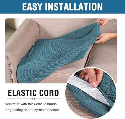 H.VERSAILTEX Super Stretch Individual Seat Cushion Covers Sofa Covers Couch Cushion Covers Slipcover Sets Thick Jacquard Textured Twill Fabric (2 Piece Large Sofa Cushion Covers, Storm Blue)