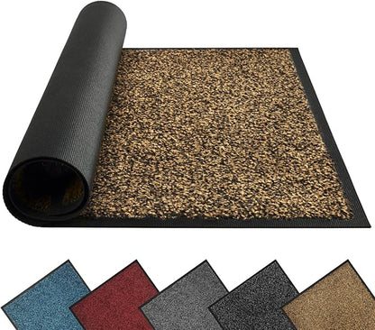 Mibao Front Door Mat, Dirt Trapper Welcome Mat for Outdoor Indoor, Non-Slip Waterproof Doormat, Durable Machine Washable Low Profile Entry Rug for Back Door Outside Patio Porch, 36" x 24", Brown