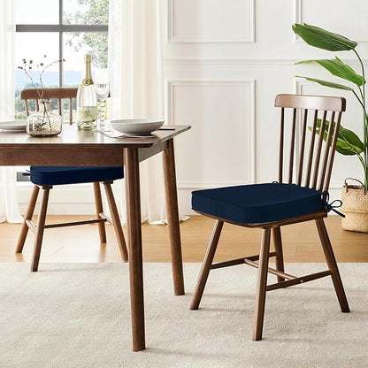 downluxe Chair Cushions for Dining Chairs, Waterproof Kitchen Chair Pads, Non-Slip Dining Seat Cushion with Ties, 17" x 16" x 2.5", Navy, 6 Pack