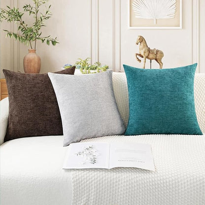 CaliTime Throw Pillow Covers Decorative 20 X 20 Inches Pack of 2 Cozy Chenille Cushion Cases for Couch Sofa Bed Living Room Home Teal