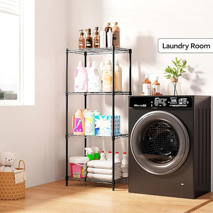 4 Tiers Shelf Metal Storage Shelves Wire Rack Closet Organizers with Wheel for Garage Kitchen Bathroom Laundry Black 11.8" D x 17.7" W x 41.9" H