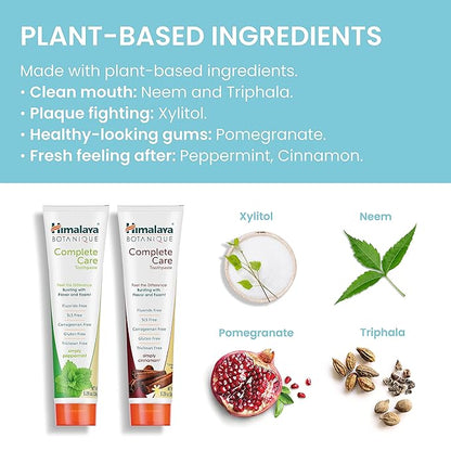 Himalaya Botanique Complete Care Toothpaste, Herbal, Variety Pack, Peppermint and Cinnamon Flavor, Fights Plaque, Freshens Breath, Fluoride Free, No Artificial Flavors, SLS Free, Cruelty Free, 5.29 Oz