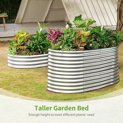 Land Guard 6x3x3ft Oval Galvanized Raised Garden Beds, Large-Capacity Metal Planter Box Outdoor, Durable Deep Raised Garden Bed 3ft Tall, Raised Beds for Gardening Vegetables, Classic Silver