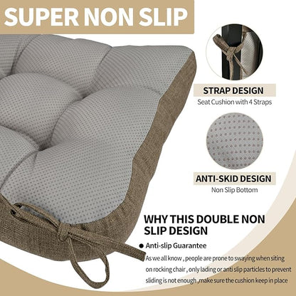 BUYUE Chair Cushion Set for Rocking Chair, Back Pillow & Seat Cushion with Ties, Original Woven Fabric Non-Slip Chair Pads for Elderly Sitting, Brown