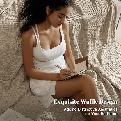 PHF 100% Cotton Waffle Weave Blanket Twin Size, Soft Lightweight Breathable Cozy Summer Blankets for Bed, Luxury Aesthetic Woven Bedding for Home Decor, 66"x90", Simply Taupe