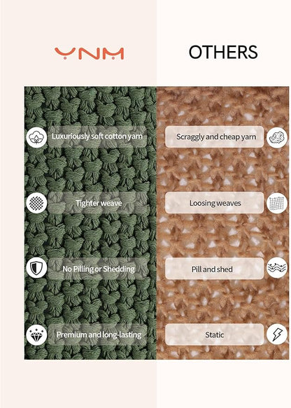 YnM Chunky Cotton Knit Throw Blanket, Cable Knit Throws for Bed Couch Sofa, Comfy & Relaxing, Decorative Piece for Farmhouse Modern Boho Rustic Scandinavian Chic Vibe, Pine Green 50x60 Inches