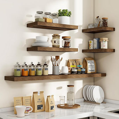 48 Inch Floating Shelves, 48"x9.25"x1.5" Inch Deep Floating Shelves for Wall, Wooden Shelves for Bathroom, Bedroom, Living Room, Brown