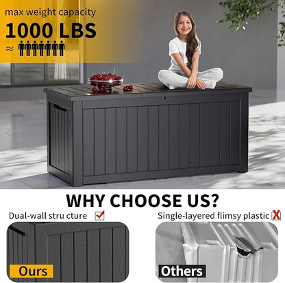 270 Gallon Outdoor Storage Box Waterproof Lockable Resin Deck Box Large, Patio Storage Bin for Pool Accessories Cushion Furniture, Garden Tools, UV-Resistant Outside Delivery Black