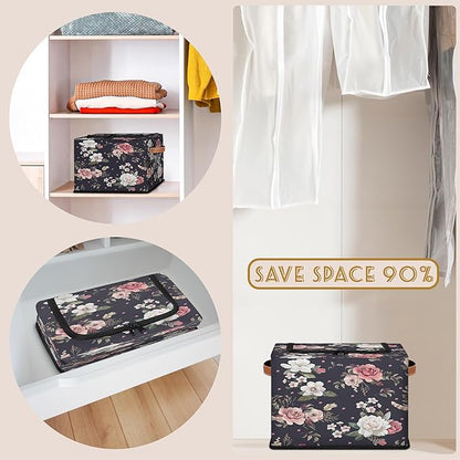 Rectangular Storage Baskets for Shelves - Waterproof Foldable Laundry Basket, Nursery Hamper, Reusable Toy Bin for Organizing Toys, Books, Clothes, Closet 14"x10.2" x10.4" (Flowers)