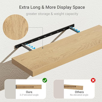 10 inches Deep Floating Shelves 36 inch Long, Large Oak Wall Shelves Heavy Duty 70 lbs for Bedroom, Bathroom, Living Room, Kitchen, Office, Modern Shelf Home Decor with Invisible Bracket