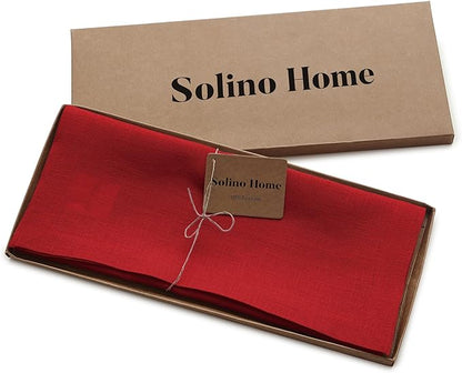 Solino Home Linen Red Table Runner 48 Inches - 100% Pure Linen Small Table Runner 14 x 48 Inch Ideal for Dresser and Coffee Tables - Fete