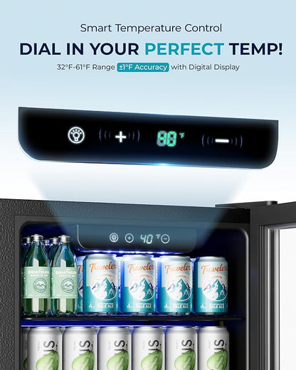 EUHOMY Beverage Refrigerator and Cooler, 128 Can Mini fridge with Glass Door, Small Refrigerator with Adjustable Shelves for Soda Beer or Wine, Perfect for Home/Bar/Office, Silver