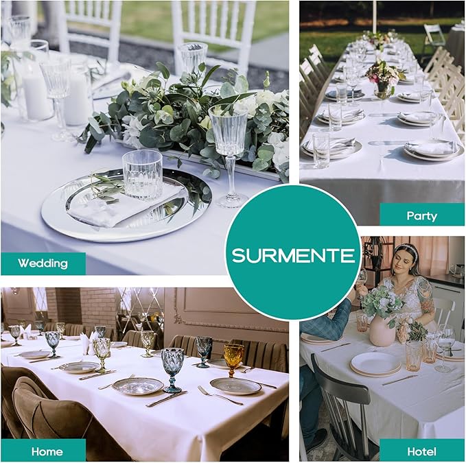Surmente 5 Pack White Rectangle Tablecloth 90 x 156-inch Rectangular Polyester Table Cloth for Weddings, Banquets, or Restaurants