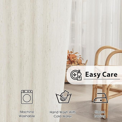 FMFUNCTEX Linen Sheer Curtains for Bedroom, Beige Curtains 72 inches Long for Living Room, Natural Flax Blend Window Draperies for Farmhouse Curtain, Rod Pocket 2 Panels