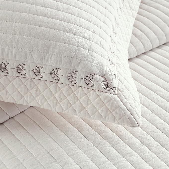 MarCielo 100% Cotton Quilt Set White Lightweight Bedspread with Scalloped Edge, Farmhouse Vintage Bedding, All Season Use(TC Off-White,Queen (96"x102"))