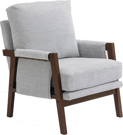 Modern Accent Chair for Living Room Mid Century Arm Chair Upholstered Bedroom Chair Comfy Lounge Chair with Solid Wood Frame, White