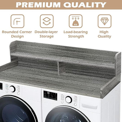 Royxen Laundry Countertop with 2-tier Shelf Universal Fit, Washer and Dryer Countertop with Storage Space, Shelf Height 11.5 Inches, Solid Wood, Eucalyptus
