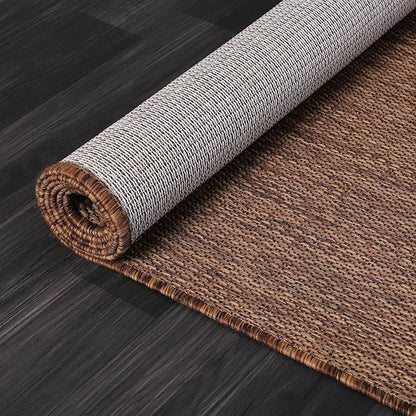 Washable Indoor Outdoor Rug Weather Resistant Carpet Modern Solid for Porch Deck Balcony Backyard Patio Rug 5x7 Gold Brown