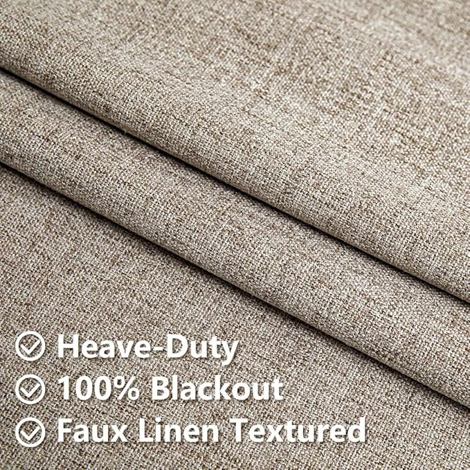 Linen Curtains 90 Inch Length 2 Panels Set, 100% Blackout Curtains Textured Thermal Insulated, Grommet Light Blocking Drapes for Living Room Bedroom Luxury Decor(52W × 90L inch, Linen)