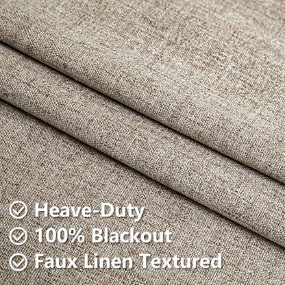 Linen Curtains 90 Inch Length 2 Panels Set, 100% Blackout Curtains Textured Thermal Insulated, Grommet Light Blocking Drapes for Living Room Bedroom Luxury Decor(52W × 90L inch, Linen)