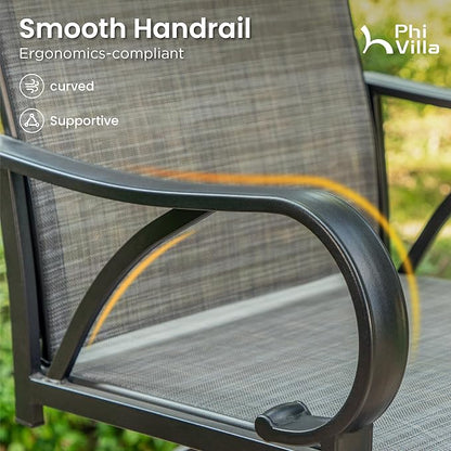 PHI VILLA 3 Piece Outdoor Bar Set, Bar Height Patio Bistro Table and Bar Chairs with Gray Textilene Fabric & Rustproof Metal Frame for Backyard, Balcony, Garden Poolside