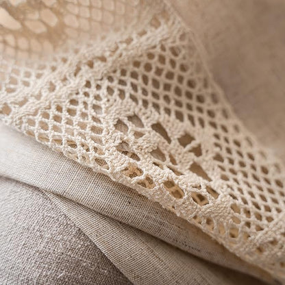Sutuo Home Boho Curtain Semi-Blackout Crochet Hollow Lace Patchwork with Textured Linen Fabric, Handmade Tassels Rod Pocket Bohemian Window Drapes for Living Bedroom, 59" W x 96" L, 1 Panel