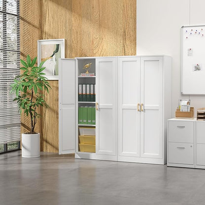 Kitchen Cabinet Storage,60”Metal Pantry Cabinet with Doors and 3 Adjustable Shelves,Food Pantry Cabinets with 2 Gold Handles,White Tall Storage Cabinet for Livingroom,Pantry,Bathroom,Kitchen