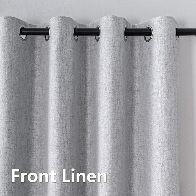 Blackout Curtains 96 Inches Long 2 Panels Set, 100% Black Out Textured Thermal Curtains, Grommet Light Blocking Drapes for Living Room Bedroom Luxury Decor(52W × 96L inch, Greyish White)