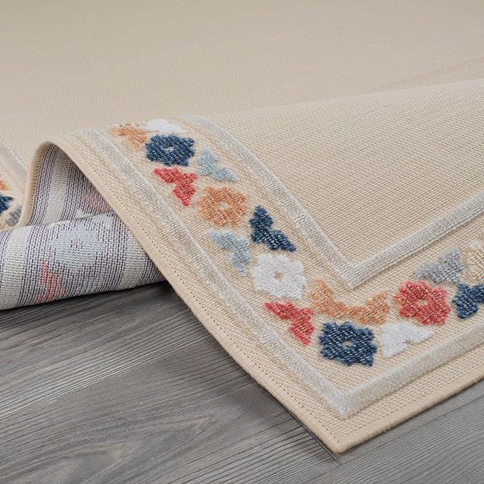 Beverly Rug Outdoor Rug 10x14 Modern Bordered Large Area Rugs for Indoor and Outdoor Patio Easy to Clean Non Shedding Living Room Porch Garden Washable Outside Carpet (10 x 14 Beige)